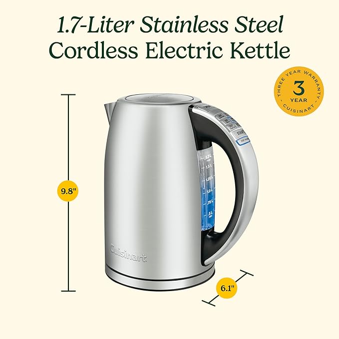 Cuisinart Electric Kettle, 1500W Fast Heating, 6 Temp Presets, 1.7L