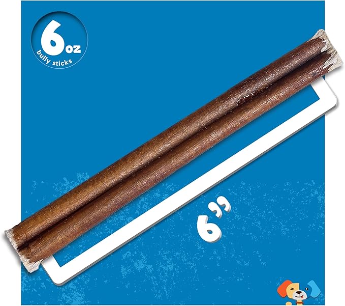 Jack&Pup 6 Inch Bully Sticks, Single Ingredient Long Lasting Dog Chews (6 oz, 5-7 Sticks) Pizzle Sticks for Dogs