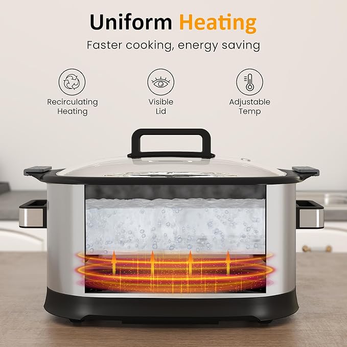 Sunvivi 12-in-1 Programmable Slow Cooker 6.5QT with Timer & Keep Warm