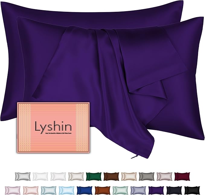 LYSHIN Silk Pillow Cases 2 Pack Queen Size with Zipper, Purple