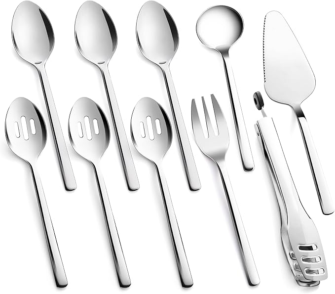KINGSTONE 10 piece Large Hostess Serving Utensils Set,18/10 Stainless Steel