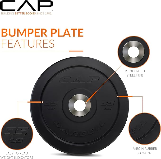 CAP 190lb Pro Olympic Bumper Plate Set with Compact Storage Rack