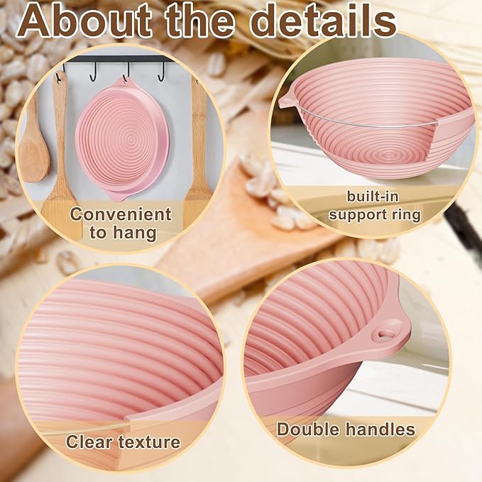 4Pcs 9" Silicone Banneton Bread Proofing Baskets with Dual Handles