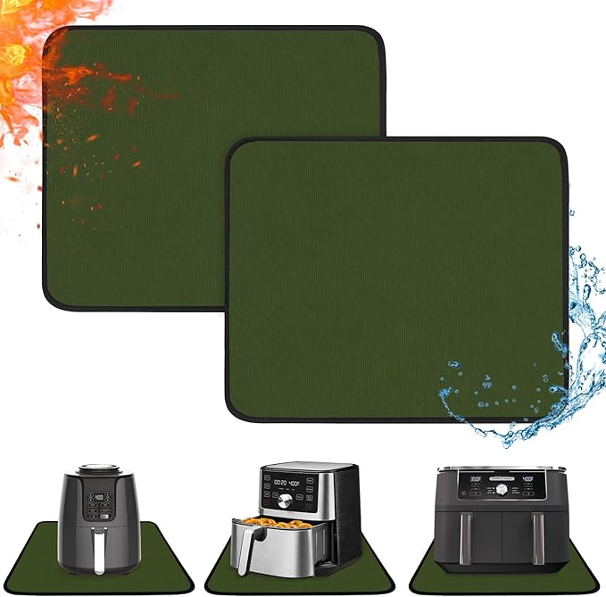 Amerbro 2 PCS Heat Resistant Mats for Countertop Air Fryer, 18x15in, Green