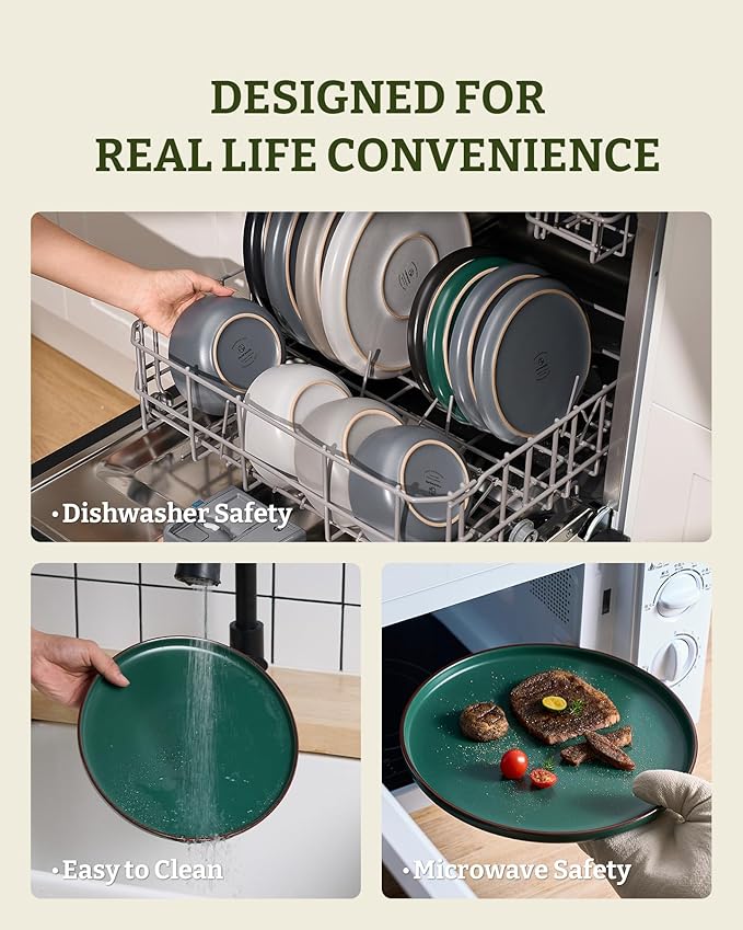Famiware Mercury 18-Piece Stoneware Dinnerware Set, Dark Green