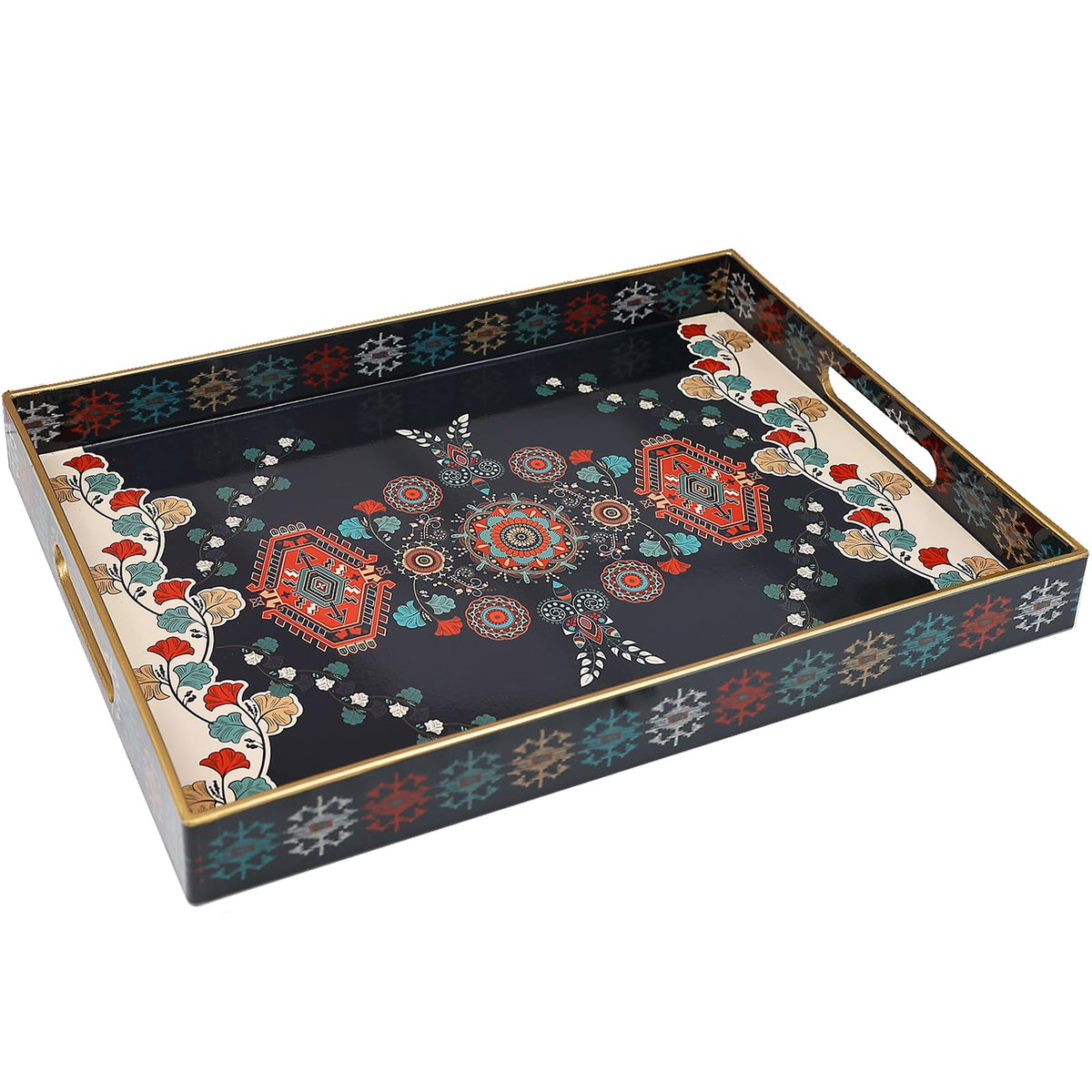 Spsyrine Plastic Serving Tray with Handles for Coffee Table, Dianthus