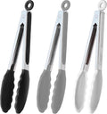 HINMAY 9-Inch Serving Tongs Silicone Tongs, Set of 3 (Black White Gray)