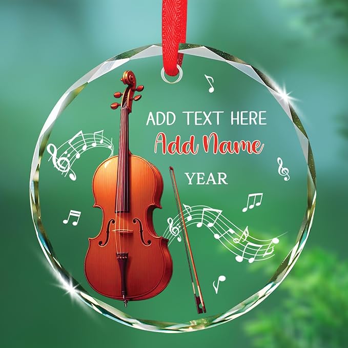 Cello Christmas Tree Glass Ornament, Personalized Text & Name Cello Musical Instrument Xmas Ornament Gifts for Musical Lover, Cellist Christmas Ornaments 2026, Custom Instrument Player Glass Keepsake