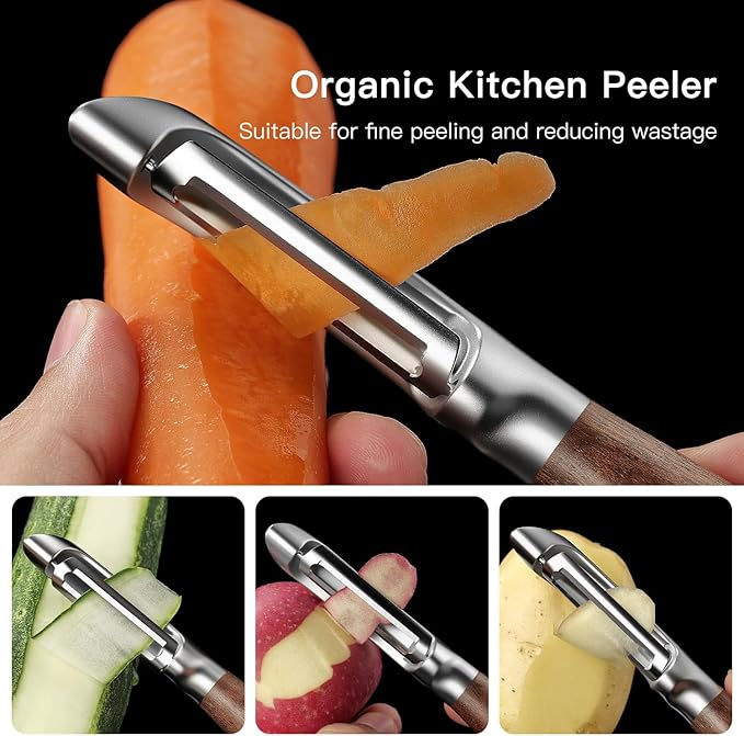 Vegetable Peeler, Swivel 304 Steel Blade, Wood Handle, Black Walnut