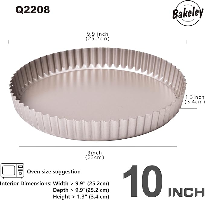 Bakeley 10-Inch Round Tart Pan with Loose Removable Bottom, Non-Stick Carbon Steel Quiche Pan for Oven Baking (Champagne Gold)