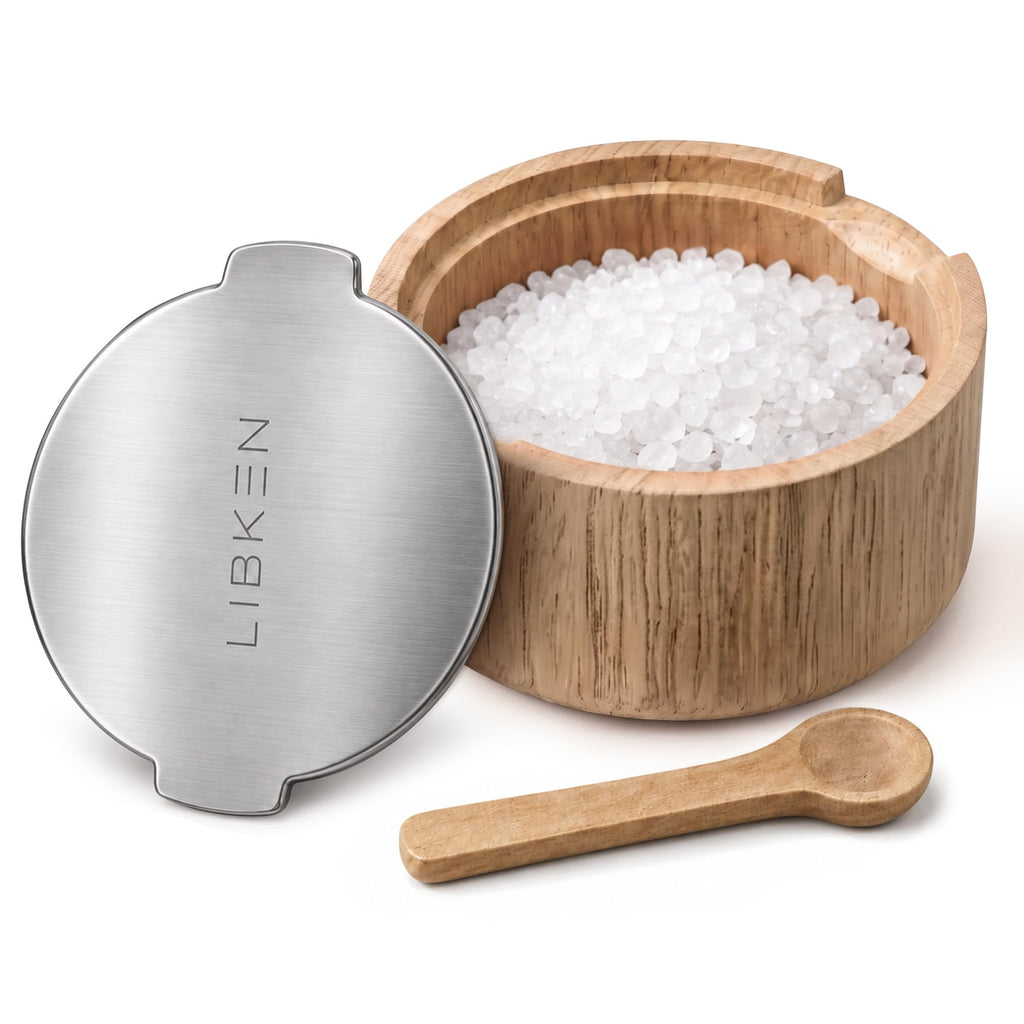 Wooden Salt Cellar with Stainless Steel Lid - 6 Oz Flaky Salt Container