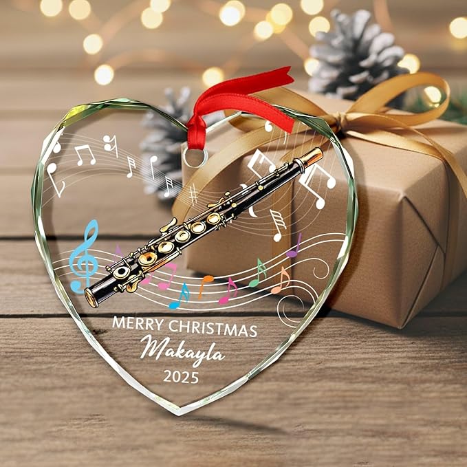 Customized Piccolo Instrument Glass Christmas 2026 Ornament, Personalized Year Text Name Piccolo Player Xmas Ornaments Gift for Husband Wife Dad Mom Kids, Unique Piccolos Musical Instrument Ornament