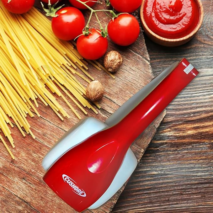 Cushore Electric Hard Cheese Grater, Model CES03D, Red, Stainless Steel, Automatic, Cordless, 3 Interchangeable Blades, Easy to Clean