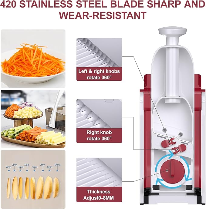 5 in 1 Adjustable Safe Mandoline Slicer for Kitchen with Paring Knife