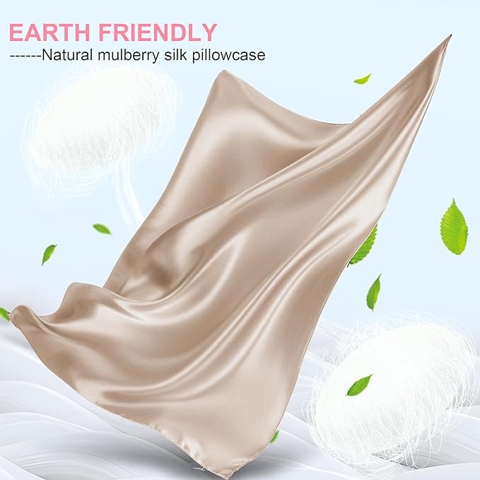 Mulberry Silk Pillow Cases Queen Size with Hidden Zipper, Ultra Smooth and Soft Breathable Cooling Silk Satin Pillowcase for Hair and Skin, Gifts for Women Men (Champagne, 20x30 Inches, 1 Pack)