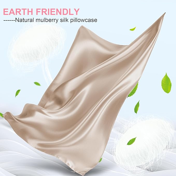 LYSHIN Silk Pillow Cases 2 Pack Standard Size with Zipper, Champagne