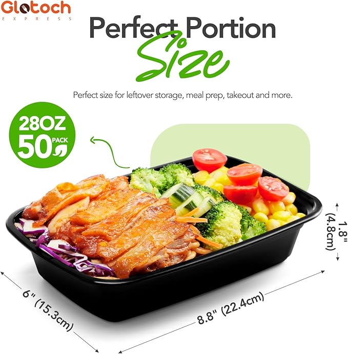 Glotoch Meal Prep Containers with Lids, 28 oz, 50 Pack (100-Piece)
