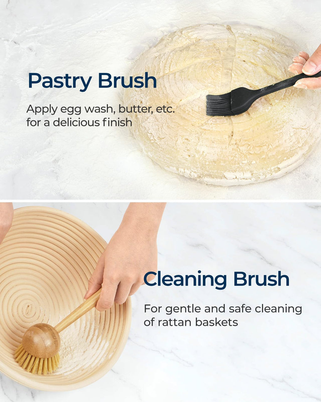 Clearance Final Stock - Lorzon Banneton Bread Proofing Basket Gift Set of 2 (10" Round & Oval Rattan) - Sourdough Bread Baking Supplies Making Tools with Bakers Couche & Sourdough Starter Kit