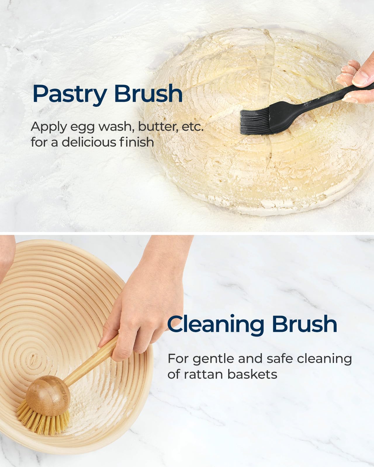 Clearance Final Stock - Lorzon Banneton Bread Proofing Basket Gift Set of 2 (10" Round & Oval Rattan) - Sourdough Bread Baking Supplies Making Tools with Bakers Couche & Sourdough Starter Kit