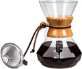 COFISUKI Pour Over Coffee Maker with Reusable Stainless Steel Drip Filter, Lead-Free Borosilicate Glass Coffee Carafe with Modern Wooden Collar for 1-4Cup, Diamond Clear (600ml/20oz)