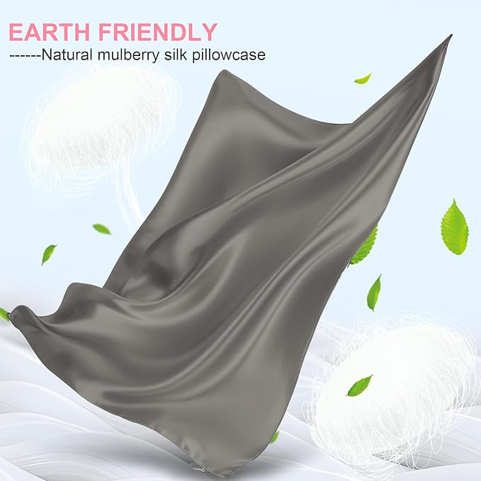 LYSHIN Silk Pillow Cases Standard Size with Hidden Zipper, Dark Grey