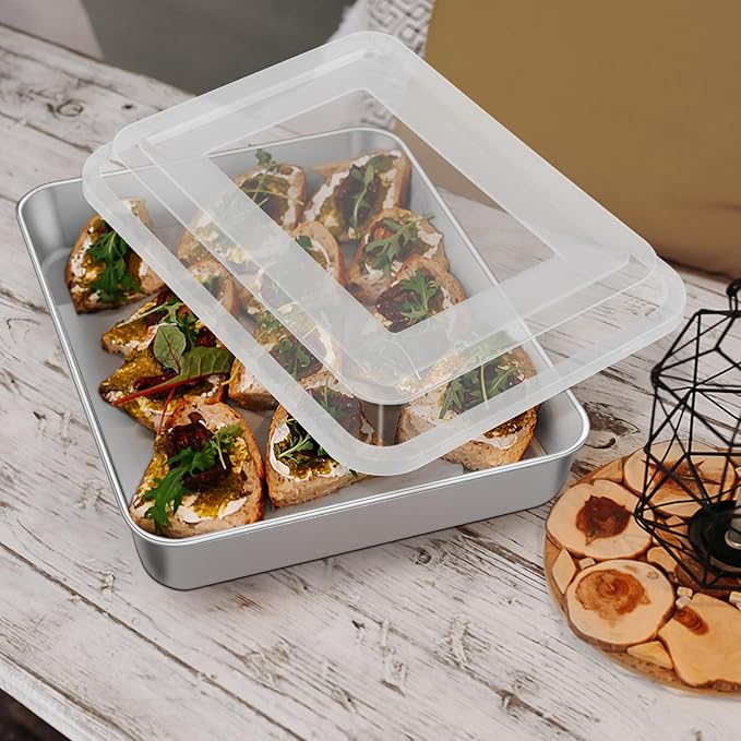 Leonyo Focaccia Bread Pan with Lid, 10.5x 8x 2 Inch Deep Cake Pan Sheet