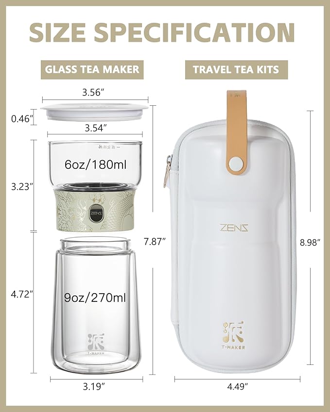 ZENS Glass Tea Infuser Pot, Modern One Touch Tea Maker for Tea Steeping