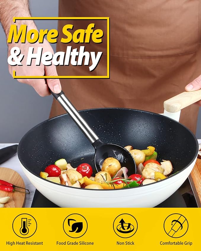 BUNDLEPRO Silicone Cooking Spoons for Non Stick Cookware, 2 Pack, Black
