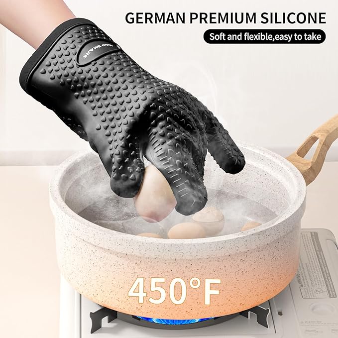 MAD SHARK Silicone Oven Mitts with Fingers Heat Resistant 450°F in Kitchen
