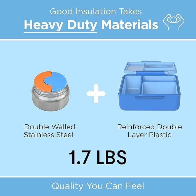Omie OmieBox Kids Insulated Leakproof Bento Lunch Box with Food Jar (Blue Sky)