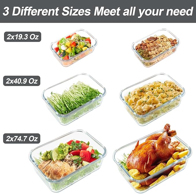 M MCIRCO 6 Pack Extra Large Glass Food Storage Containers with Lids