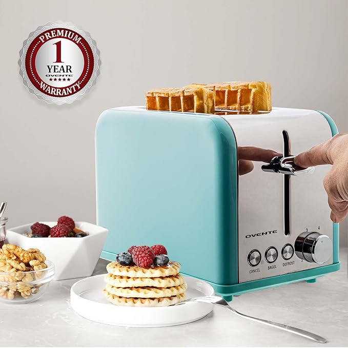 OVENTE 2-Slice Electric Toaster, 825W 6 Browning Setting, Turquoise TS2450T