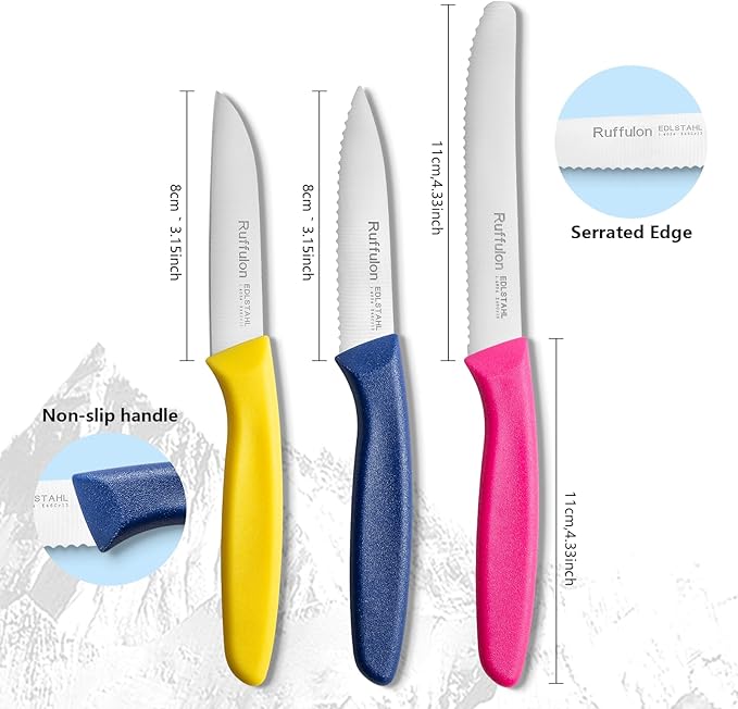 Vegetable and Fruit Knives set,Sharp Serrated Paring Knife,Ergonomic Handle
