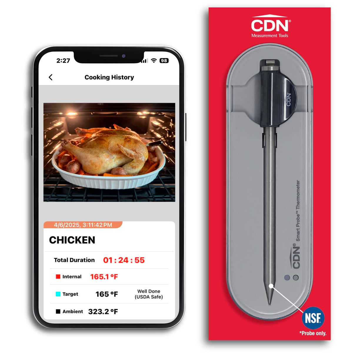CDN Smart Probe Bluetooth Meat Thermometer | Perfect Father’s Day Gift Under $100 | Wireless Digital Thermometer | NSF Certified Probe | App Monitoring (iOS & Android) | BBQ, Grill, Smoker | STP212