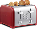 Slice Toaster, Red Stainless Steel, Dual Controls, Extra Wide Slots, Bagel and Defrost Functions, 9 Browning Levels, Removable Crumb Trays, for Bread, Toast, English Muffin, Toaster Strudel