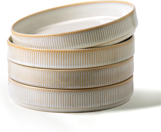 famiware Star 8.25" Pasta Bowls Set of 4, Bowl Plates, Cappuccino White