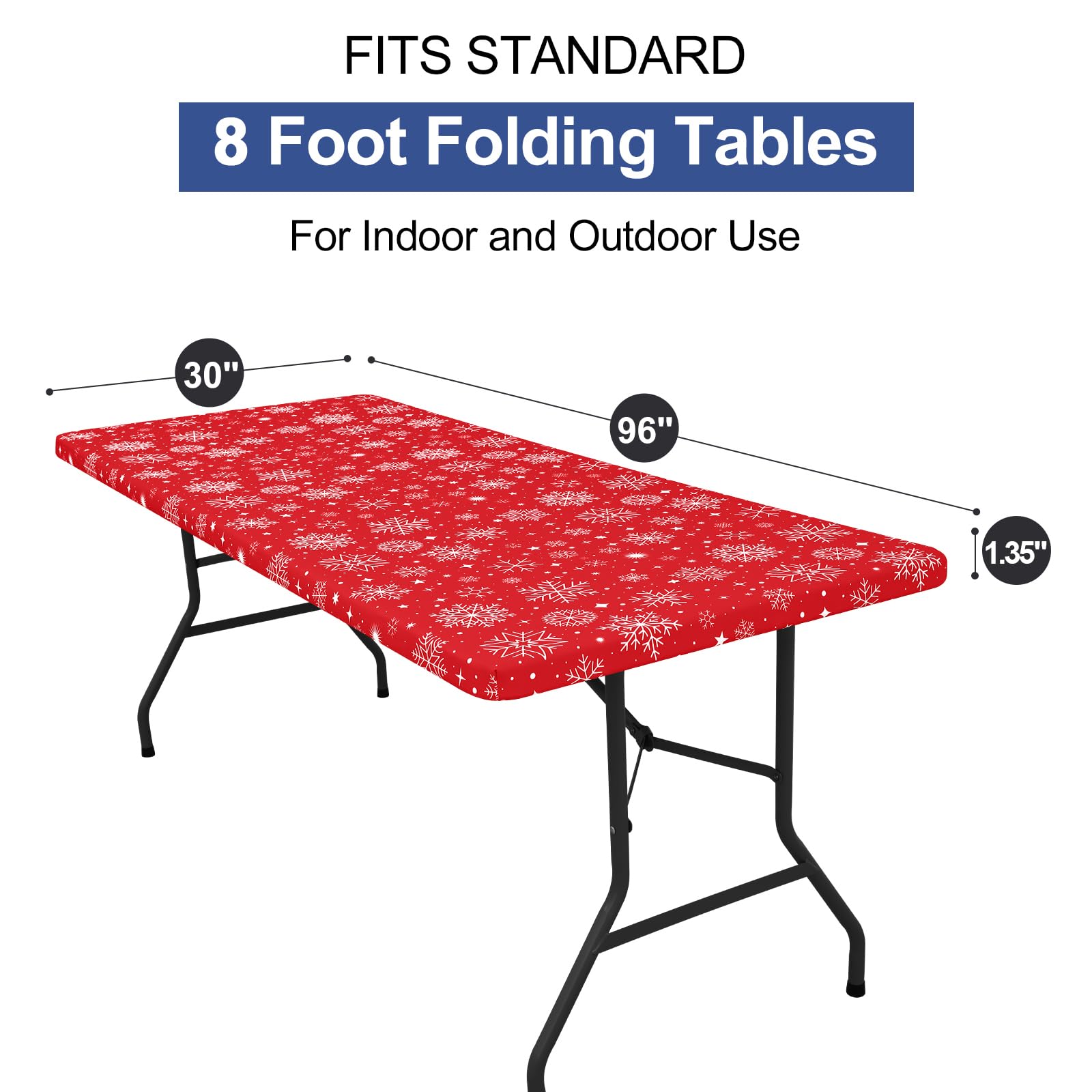 homing Rectangle Table Cloth Cover, Water-Resistant Polyester Elastic Fitted Tablecloth, Fits for 8 Foot Folding Tables, Washable Table Protector for Picnic, Camping, Outdoor (Snowflakes, 30" x 96")