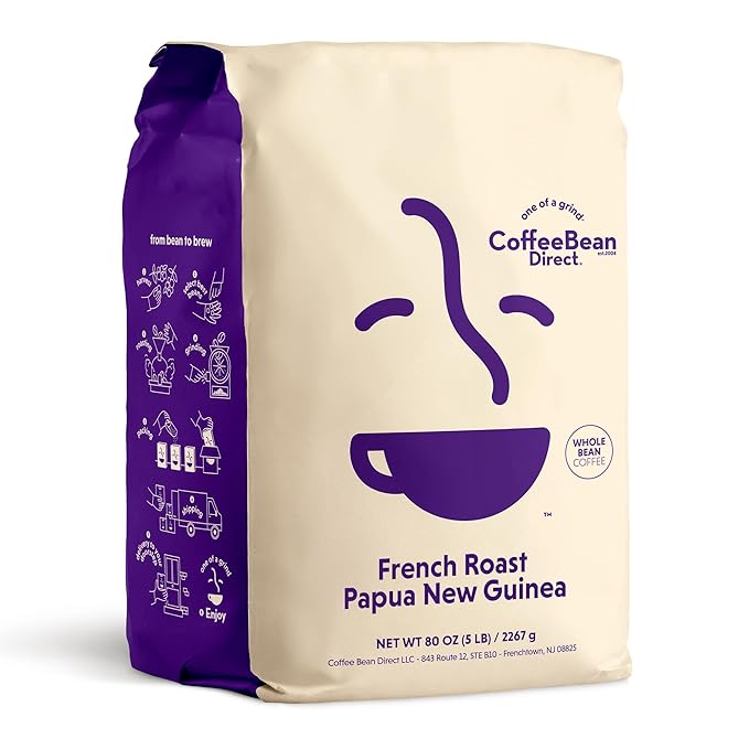 Coffee Bean Direct French Roast Papua New Guinea, Whole Bean, 5lb Bag