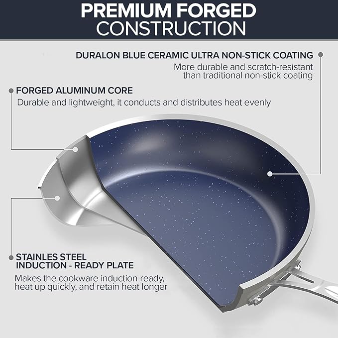 Nuwave 7pc Cookware Set Healthy Duralon Blue Ceramic Nonstick Coated