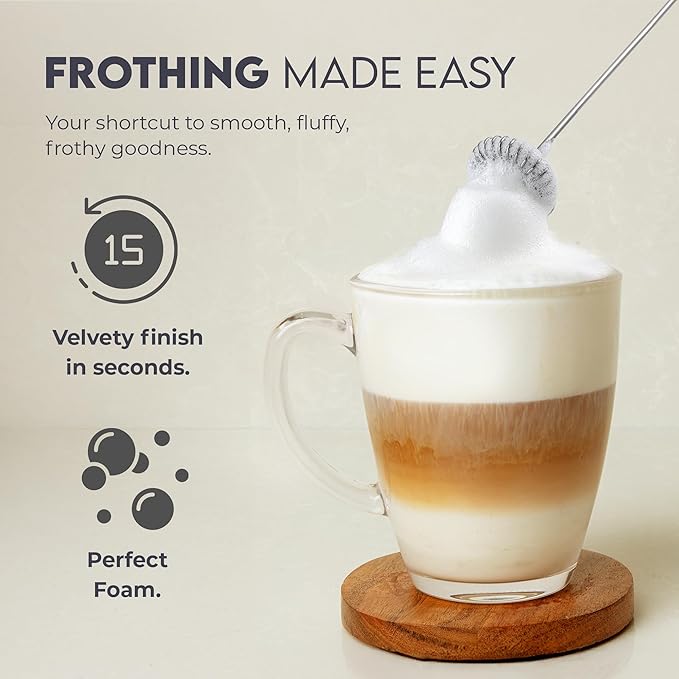 Zulay Kitchen Powerful Milk Frother AA Batteries Included – Ultra Fast Handheld Drink Mixer with Stainless Steel Whisk Stirrer for Coffee, Protein, Matcha & More, Frother Wand Electric Frothmate