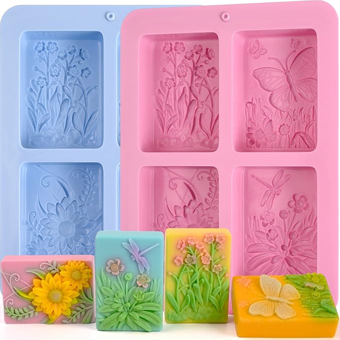Moukiween Soap Mold Silicone, 3D Rectangular Insect Flower Silicone Mold