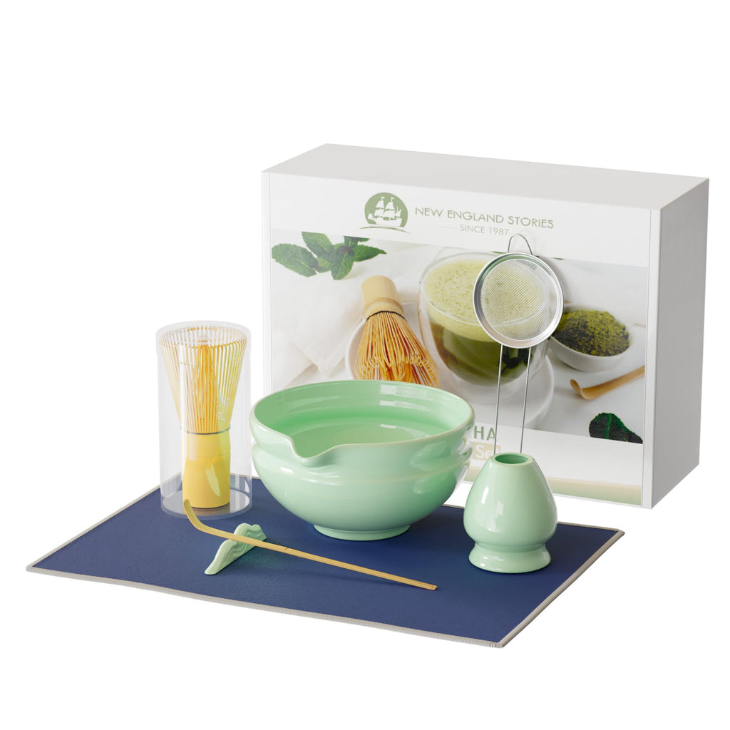 7 Pcs Matcha Whisk Set, Perfect Matcha Kit for Matcha Lovers Includes Ceramic Bowl, Bamboo Whisk, Holder, Scoop, Sifter & Cloth
