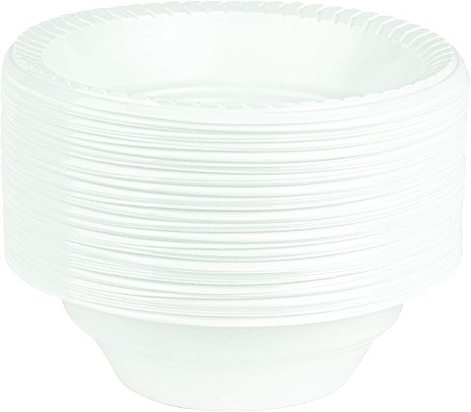 Round Plastic Bowls Microwaveable, Disposable, White, Dinnerware 100 Pack