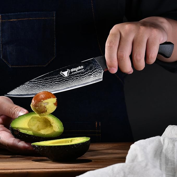 aisyoko Professional Chef Knife 6.5" Damascus Kitchen Knife 8C High carbon stainless steel Super sharp,Full Tang ABS Anti-Skid Handle utility knife Japanese Cooking Knife with Luxury Gift Box
