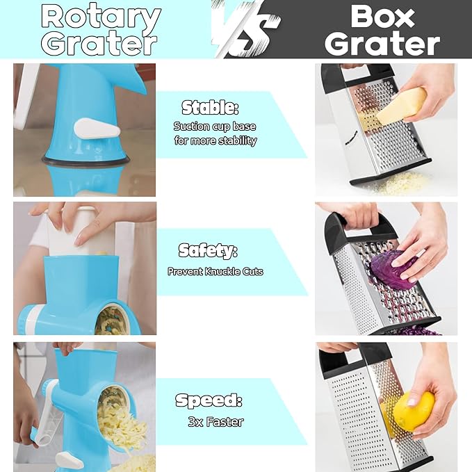 GOTOSOBAY Cheese Grater with Handle,Multifunctional Rotary Cheese Grater