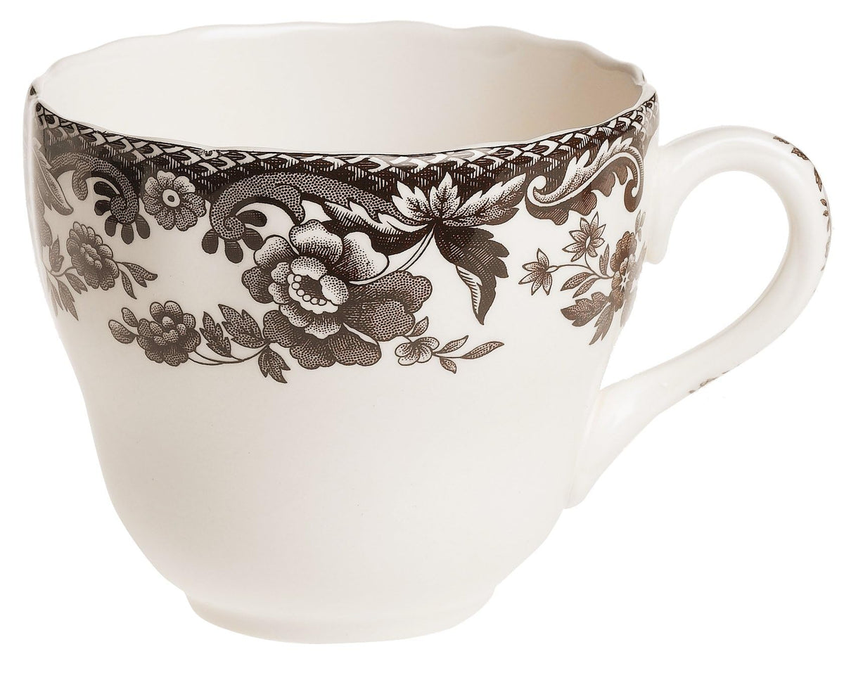 Spode Delamere 5-Piece Place Setting – Rich Brown British Flowers Border, Includes Dinner, Salad, Bread Plates with Teacup & Saucer – Fine Earthenware, Dishwasher, Microwave, Oven & Freezer Safe