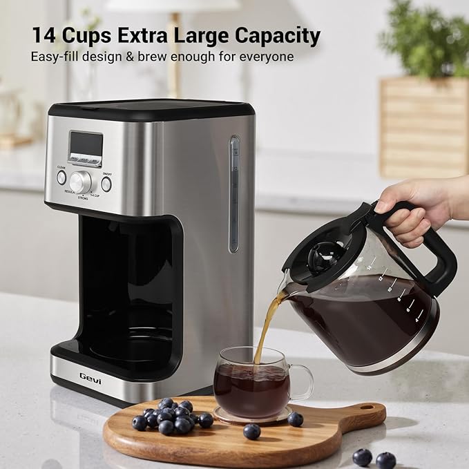 Gevi 14-Cup Drip Coffee Maker, Programmable Timer, 2H Warm, Strong Brew