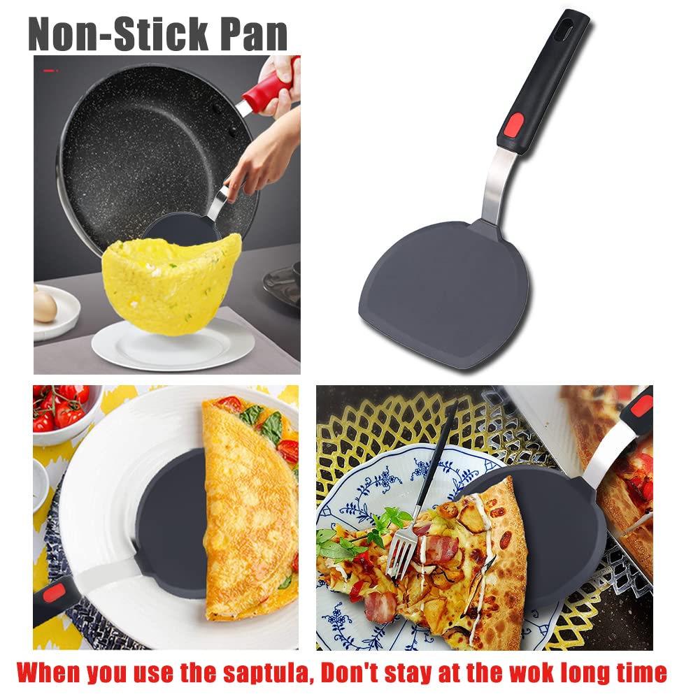 Tenta tenta kitchen Silicone Turner Wide Pancake Spatula Pizza Peel Kitchen Utensil Nonstick Cookware Safe Kitchen Flipper for Griddle Cooking and Baking- 600°F Heat-Resistant Rubber Egg Spatulas.