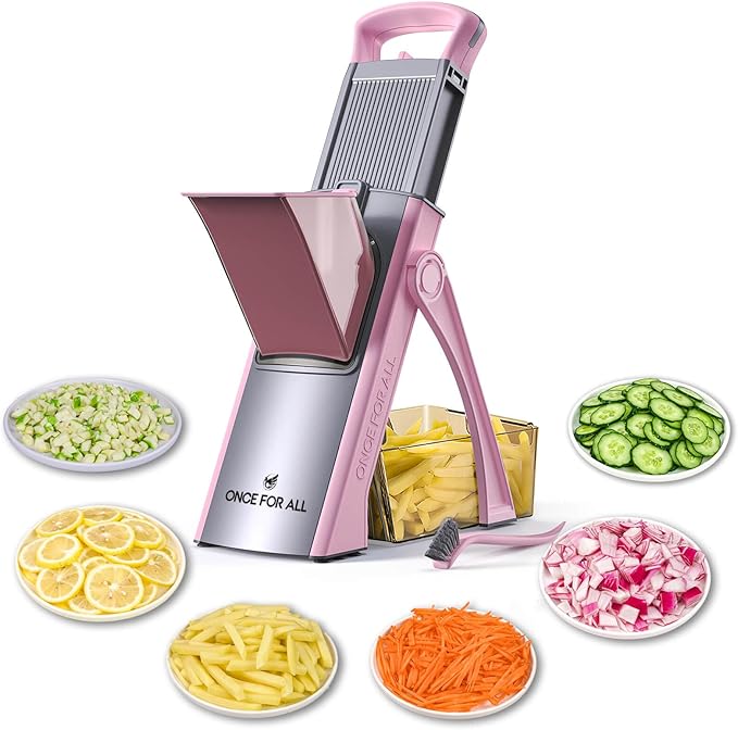 ONCE FOR ALL Safe Mandoline Slicer Plus, Bigger Size, Kitchen Slicer, Pink