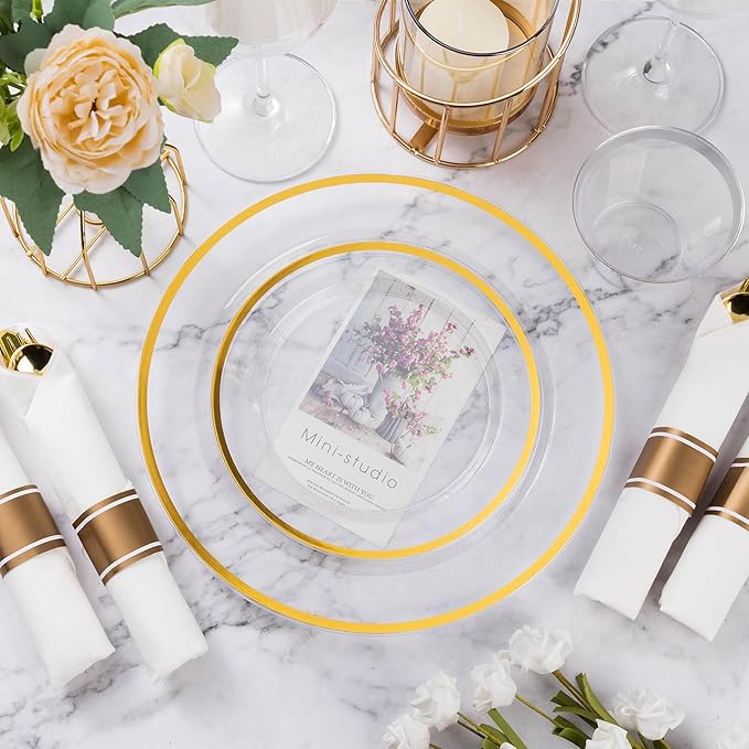 Goodluck 350 Piece Clear Gold Disposable Plastic Dinnerware Sets for Party